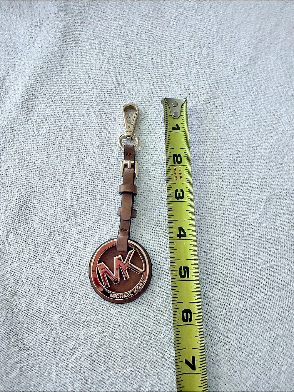Michael Kors Leather Loop Logo Bag Charm Key Fob Brown & Gold